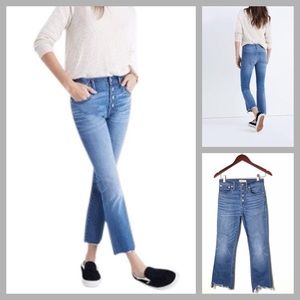 Madewell Cali Demi-Boot Jean Chewed Hem Edition Size 25 Button Fly Blue Wash